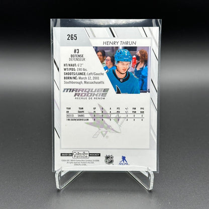 2023-24 OPC Platinum HENRY THRUN #265 Marquee rookie RC - San Jose Sharks