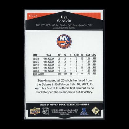 2020-21 UD Extended Series ILYA SOROKIN #UV-38 Ultimate Victory Rookie RC