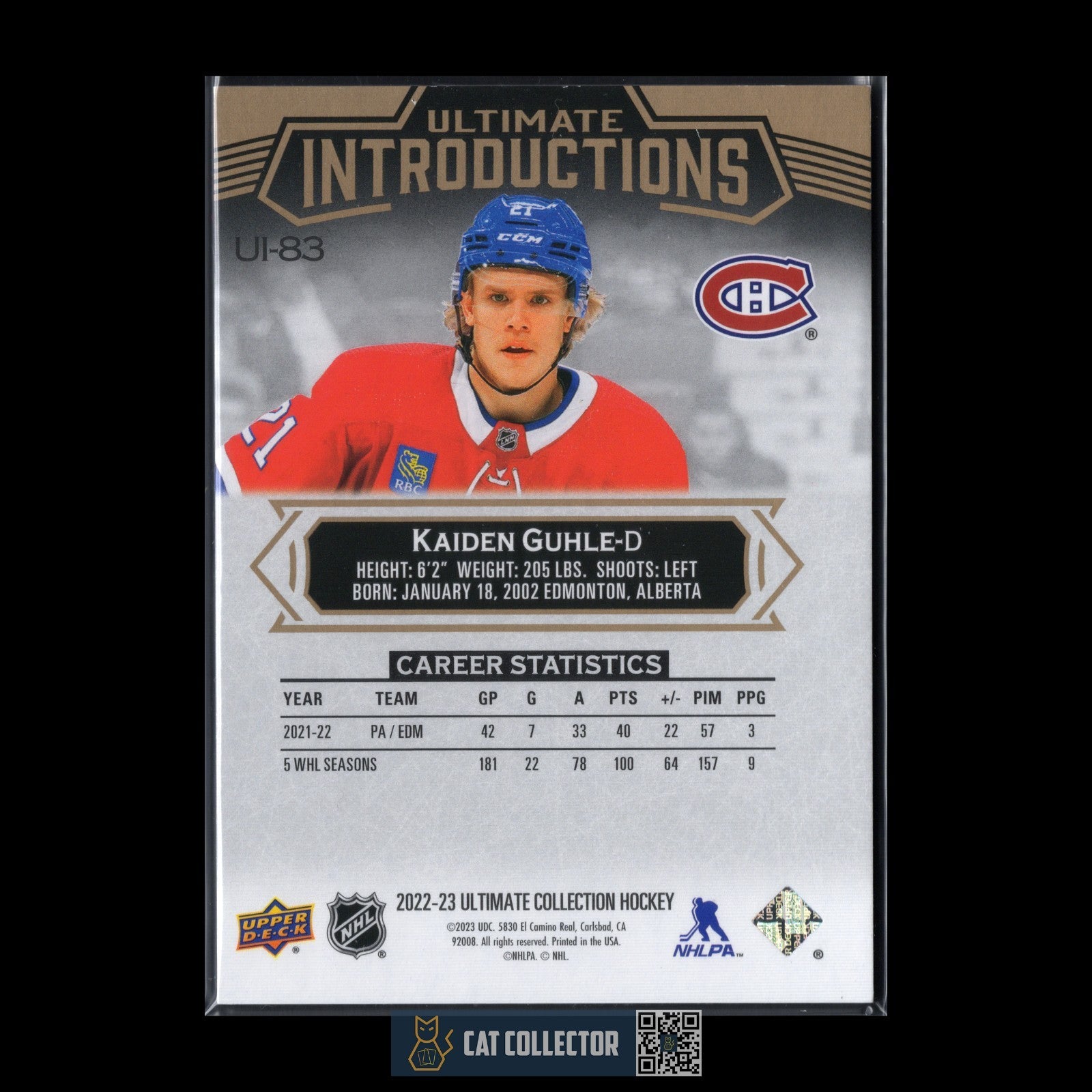 2022-23 UD Ultimate Collection KAIDEN GUHLE #UI-83 Introductions Black RC /25