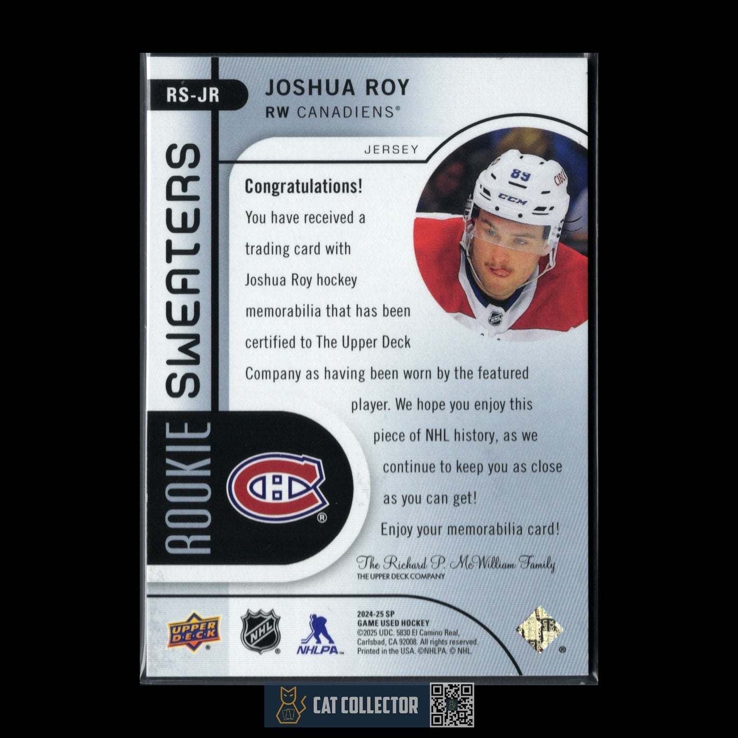 2024-25 SP Game Used JOSHUA ROY #IRS-JR Inked Rookie Sweaters Jersey RC /99