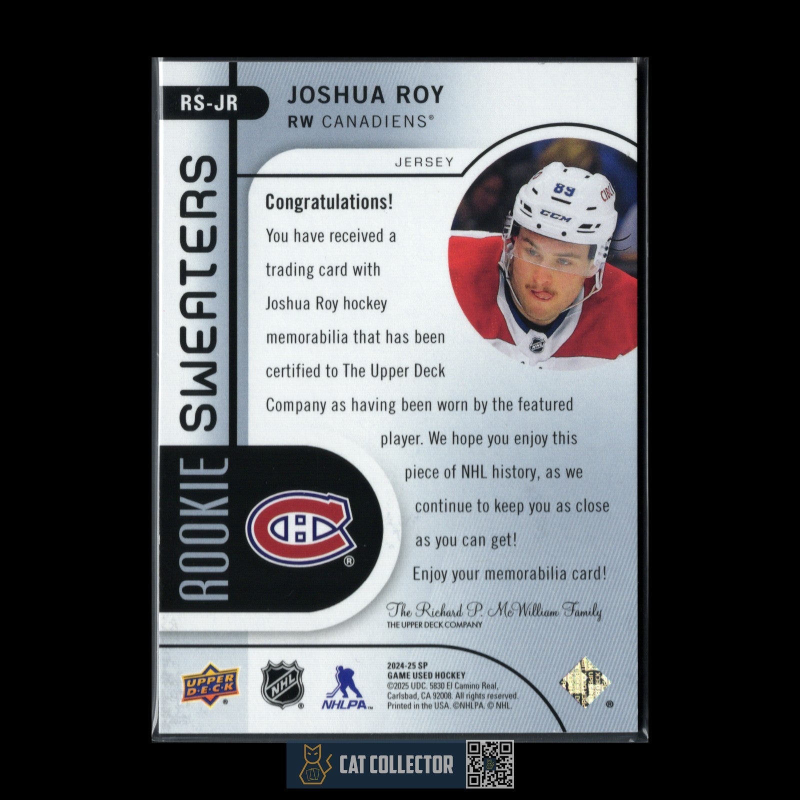 2024-25 SP Game Used JOSHUA ROY #IRS-JR Inked Rookie Sweaters Jersey RC /99
