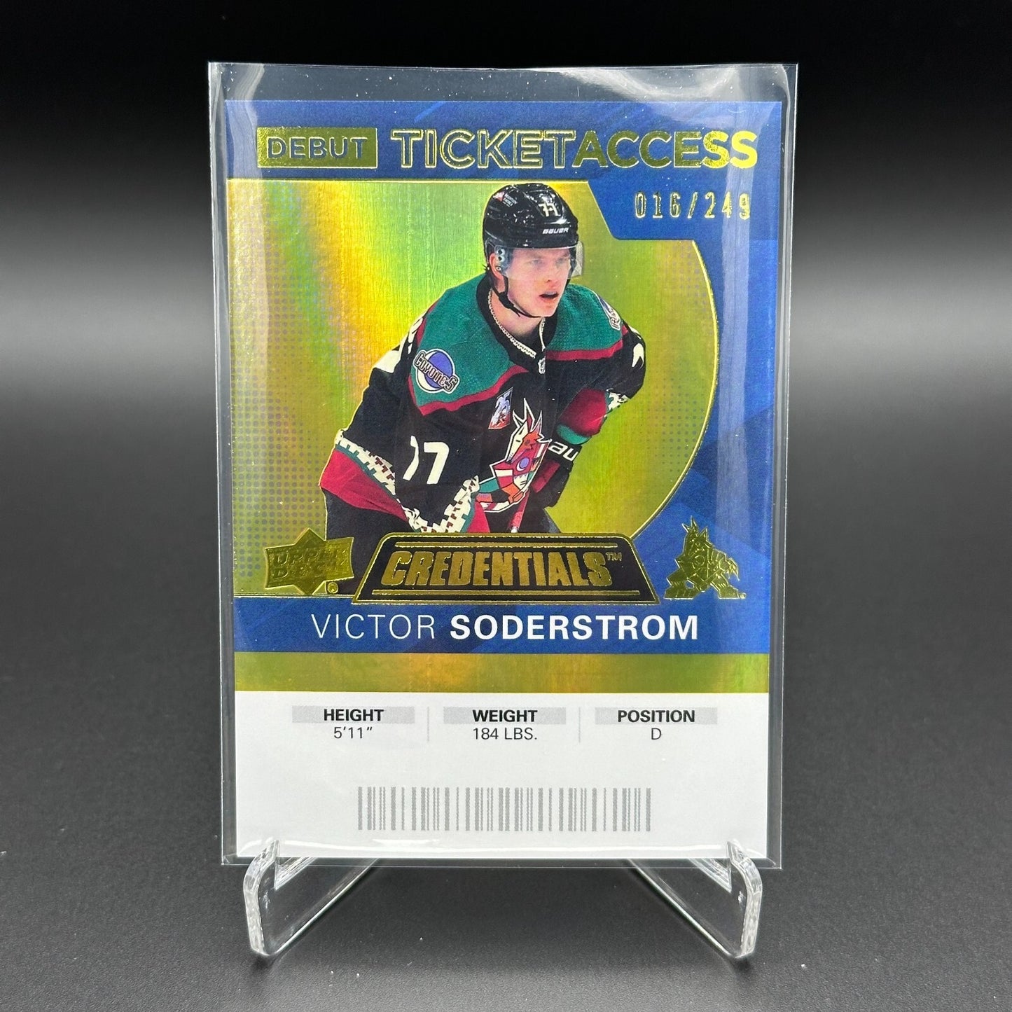 2020-21 UD Credentials VICTOR SODERSTROM #131 Debut Ticket Access Yellow RC /249