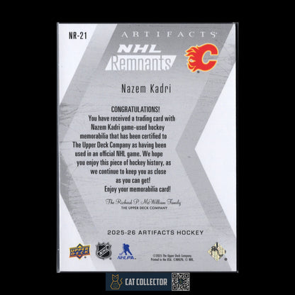 2025-26 UD Artifacts NAZEM KADRI #NR-21 NHL Remnants Jersey - Calgary Flames
