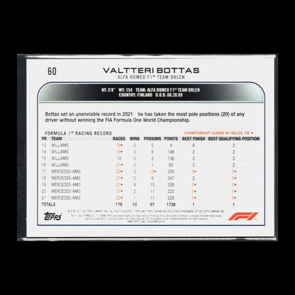 2022 Topps Chrome F1 Formula 1 VALTTERI BOTTAS #60 - Alfa Romeo
