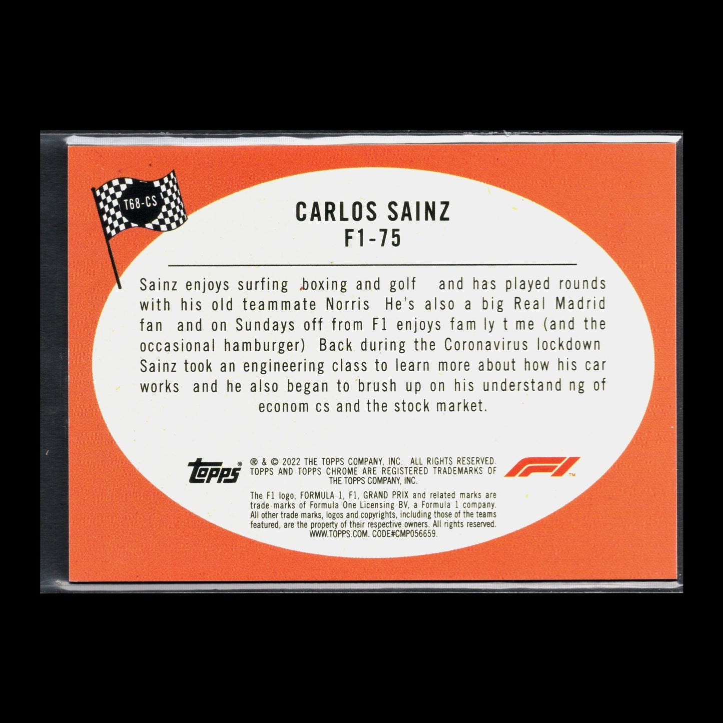 2022 Topps Chrome F1 Formula 1 CARLOS SAINZ #T68-CS 1968 Hot Rod F1-75