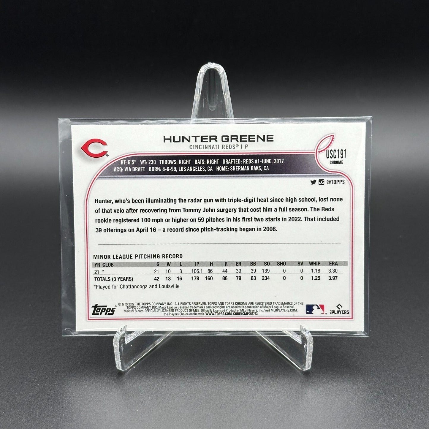 2022 Topps Chrome Updated Series HUNTER GREENE #USC191 RC