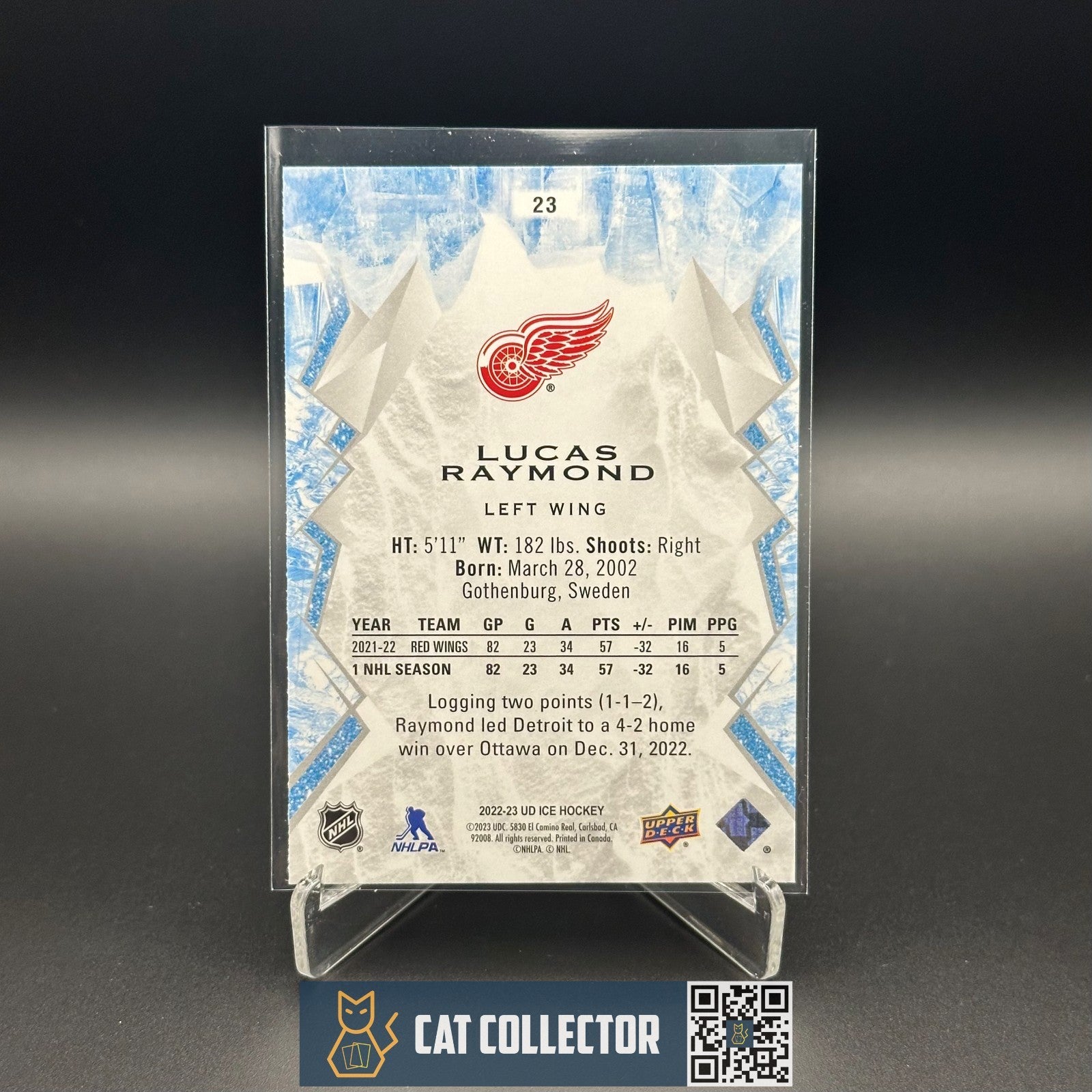 2022-23 UD Ice LUCAS RAYMOND #23 Green - Detroit Red Wings