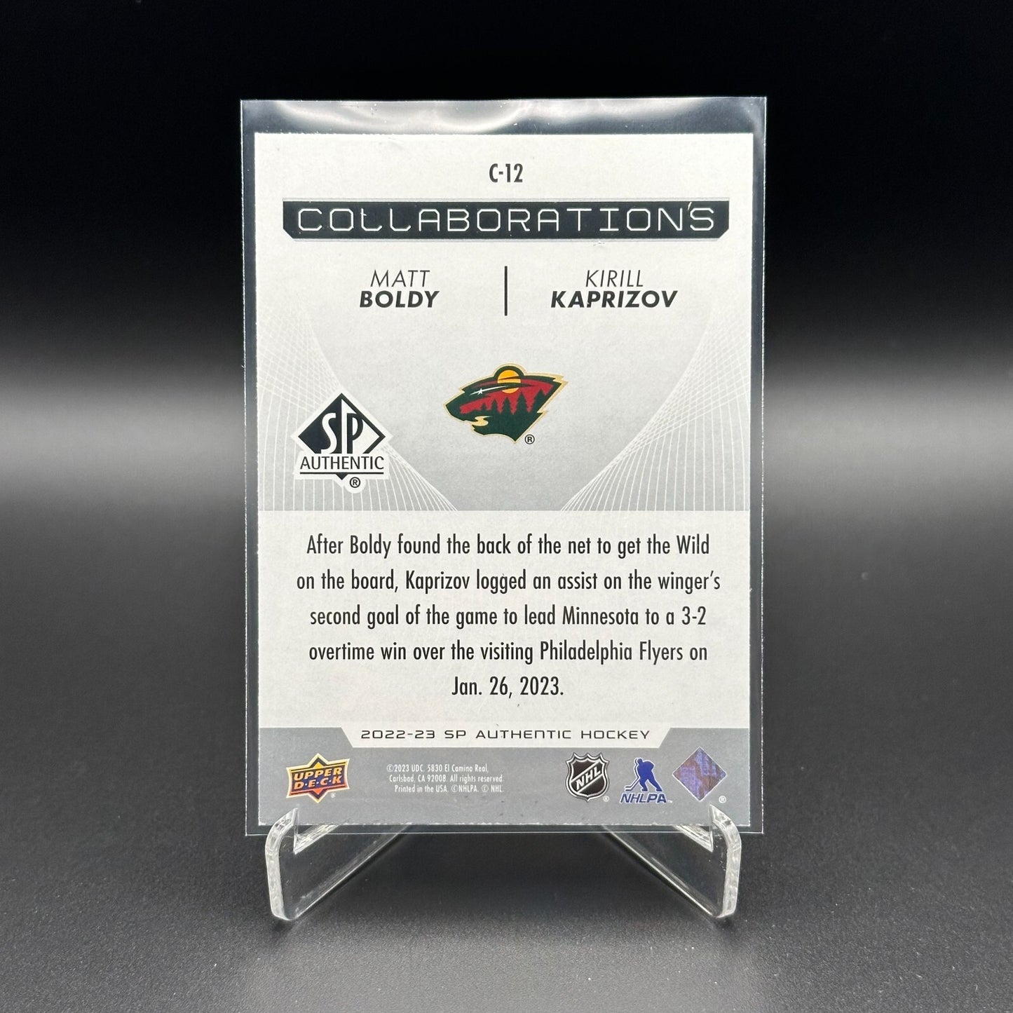 2022-23 UD SP Authentic MATT BOLDY / KIRILL KAPRIZOV #C-12 Collaborations
