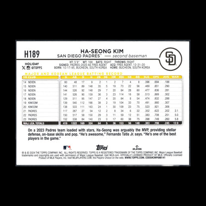2024 Topps Holiday HA-SEONG KIM #H189 Holiday Tree - San Diego Padres