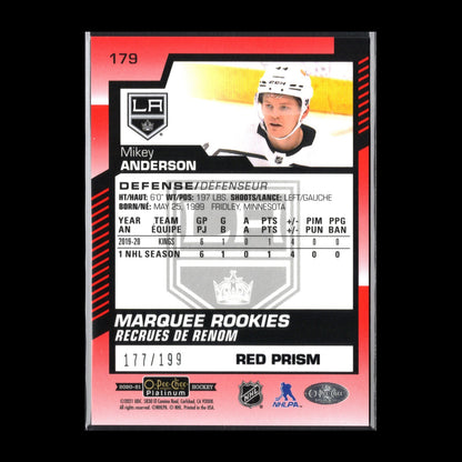 2020-21 O-Pee-Chee Platinum MIKEY ANDERSON #179 Red Prism RC /199 - LA Kings