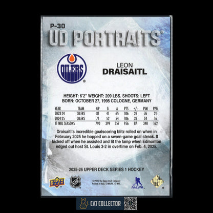 2025-26 UD Series 1 LEON DRAISAITL #P-30 UD Portraits - Edmonton Oilers