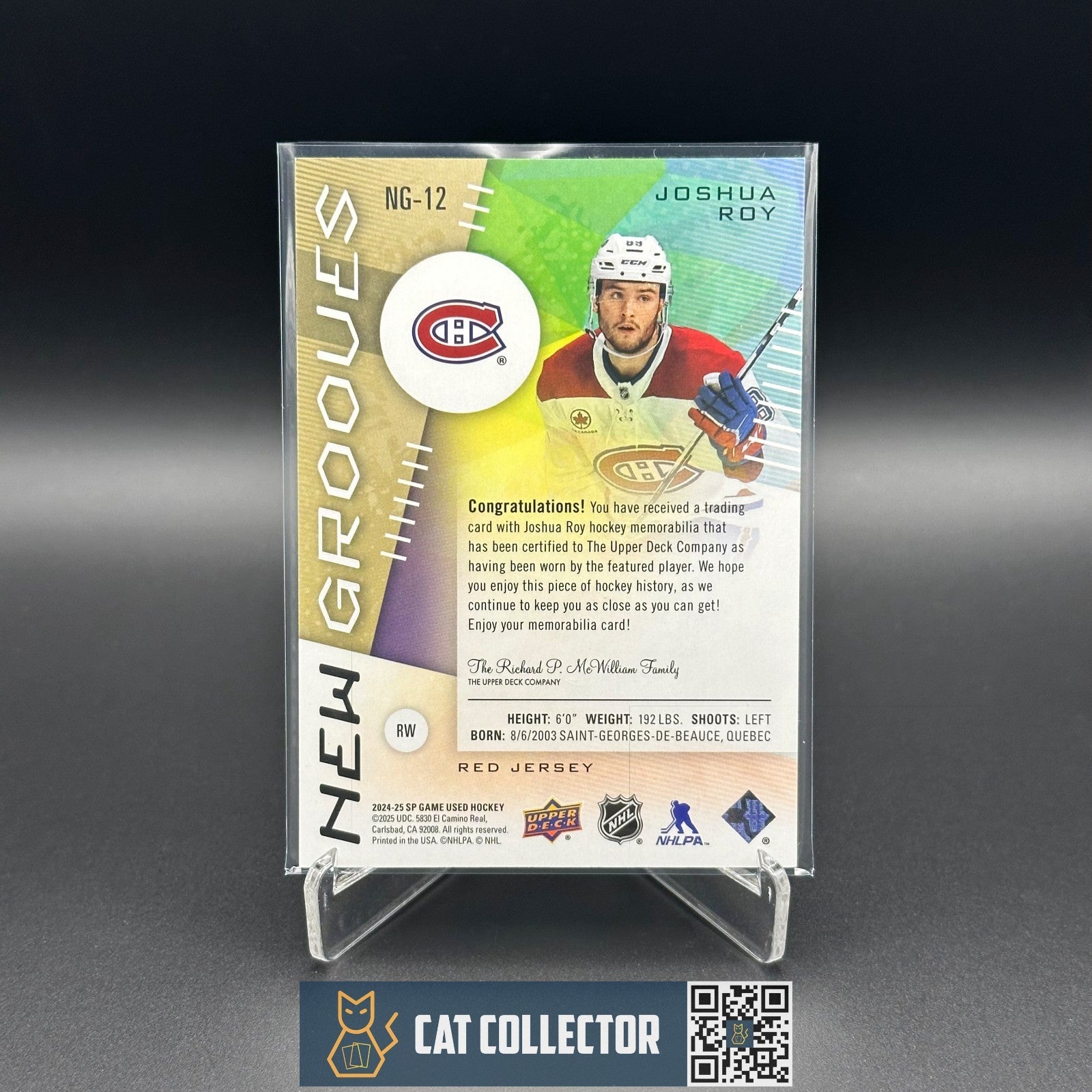 2024-25 UD SP Game Used JOSHUA ROY #NG-12 New Grooves Red Jersey RC Rookie