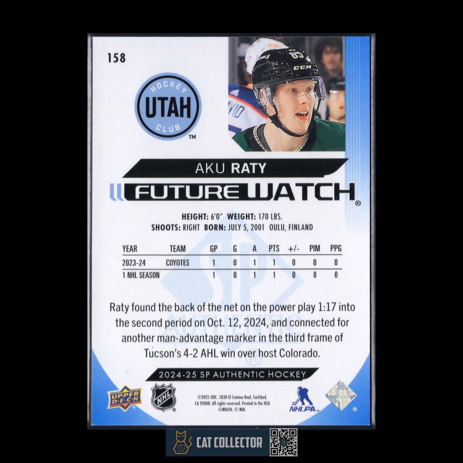 2024-25 UD SP Authentic AKU RATY #158 Future Watch Limited Blue RC /399