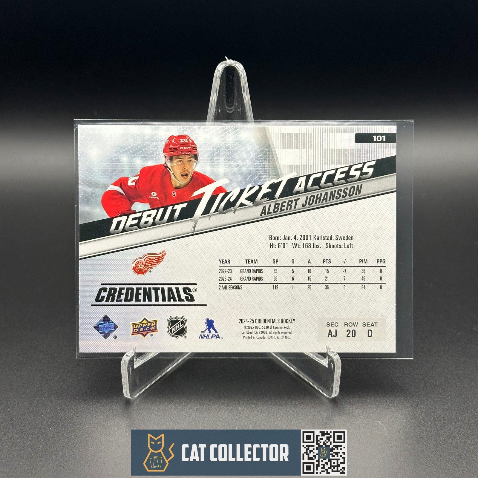 2024-25 UD Credentials ALBERT JOHANSSON #101 Debut Ticket Access Horizontal RC