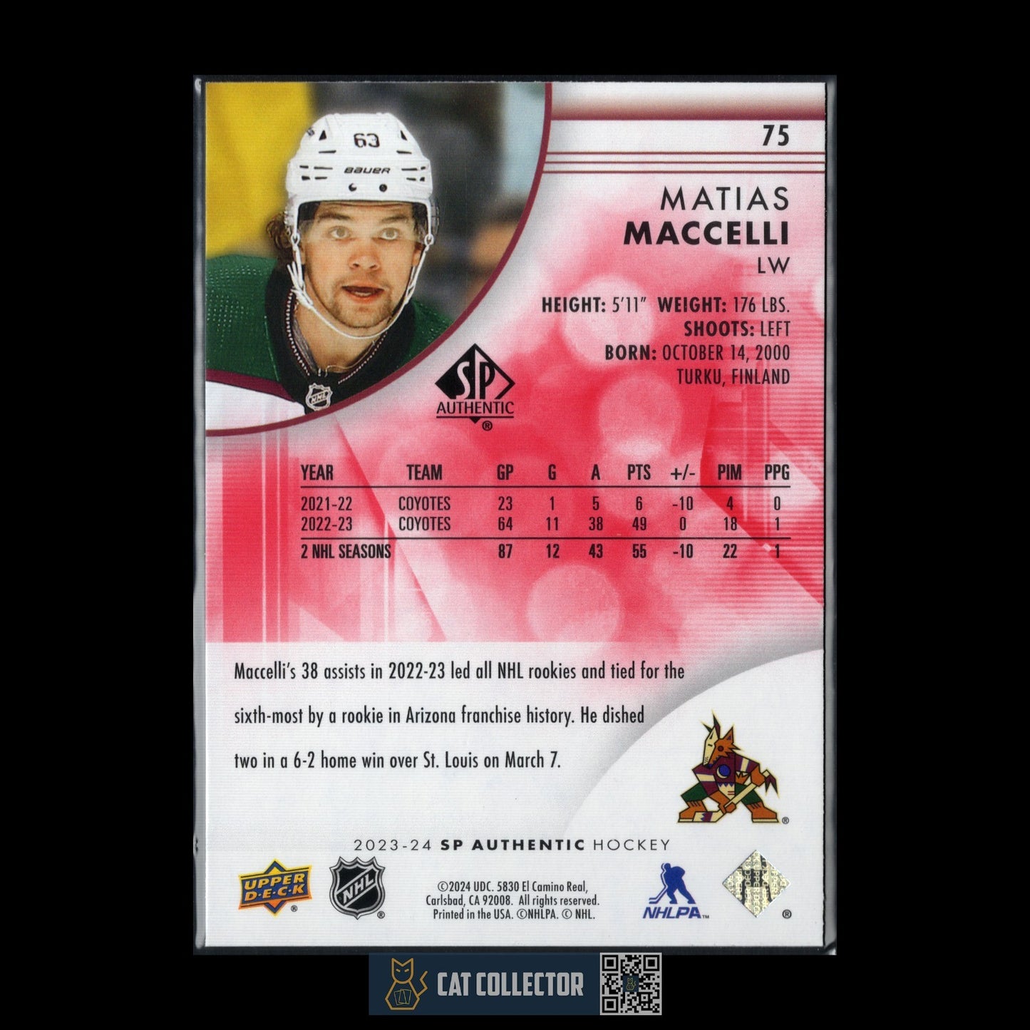 2023-24 UD SP Authentic MATIAS MACCELLI #75 Limited Red