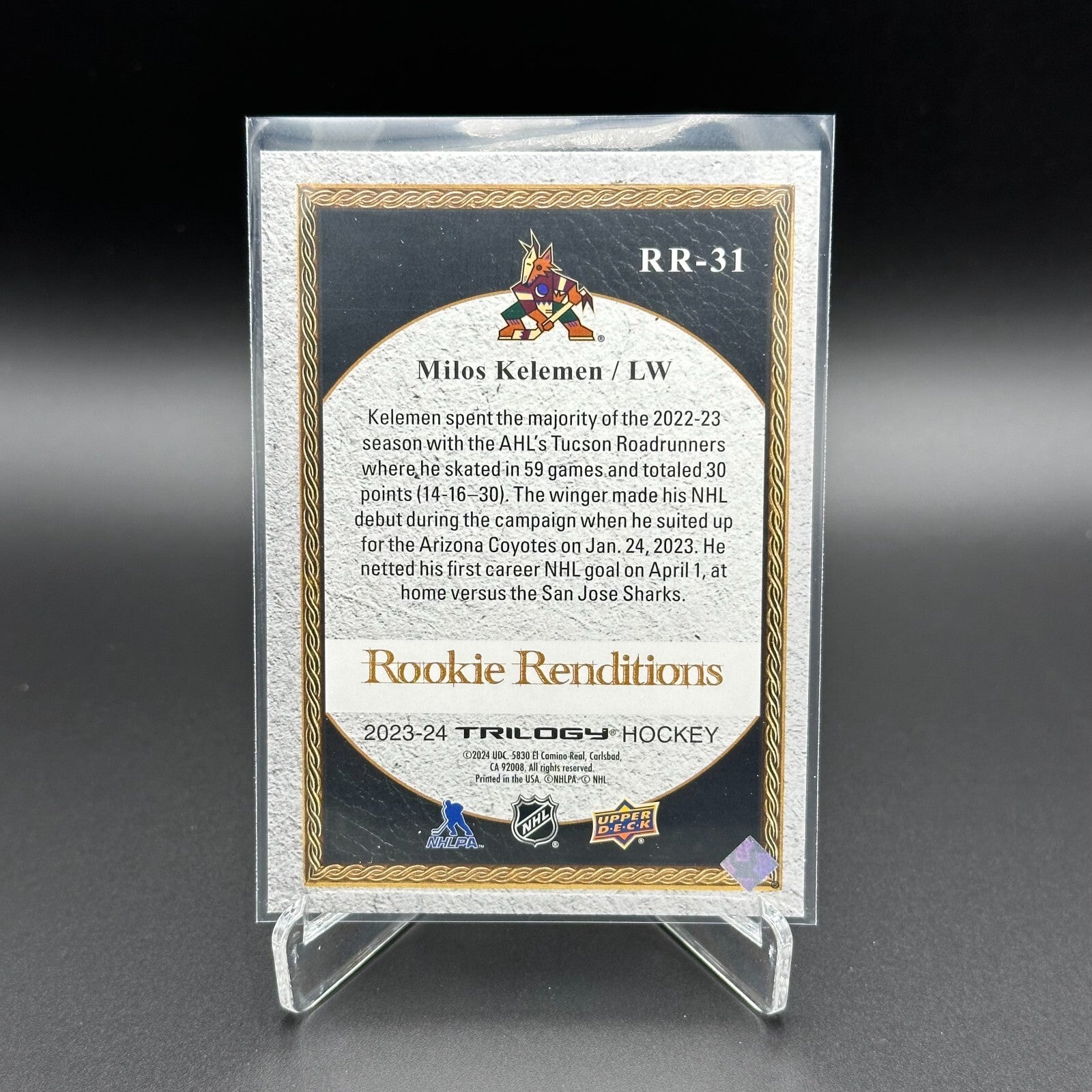 2023-24 UD Trilogy MILOS KELEMEN #RR-31 Rookie Renditions RC - Arizona Coyotes