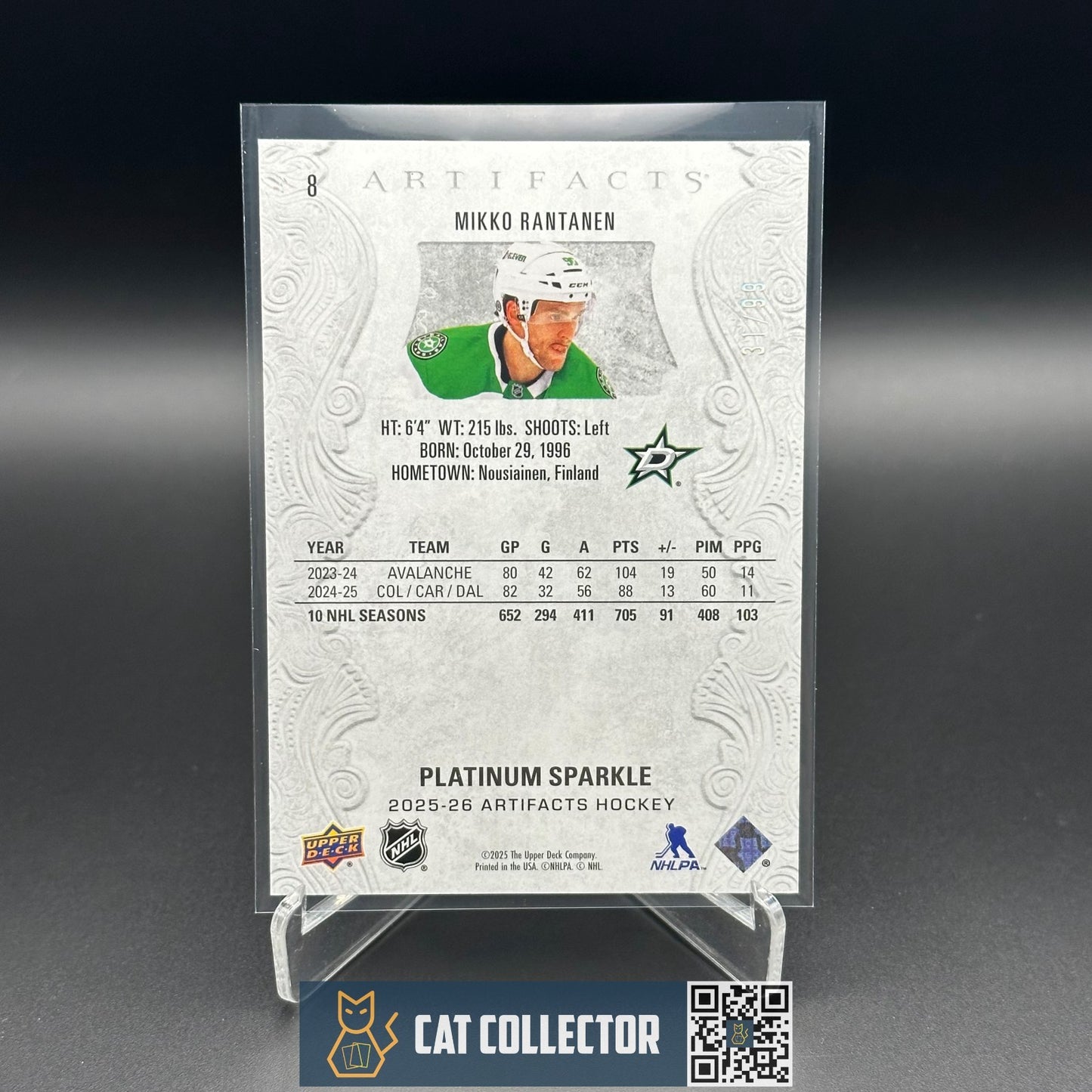 2025-26 UD Artifacts MIKKO RANTANEN #8 Platinum Sparkle /99