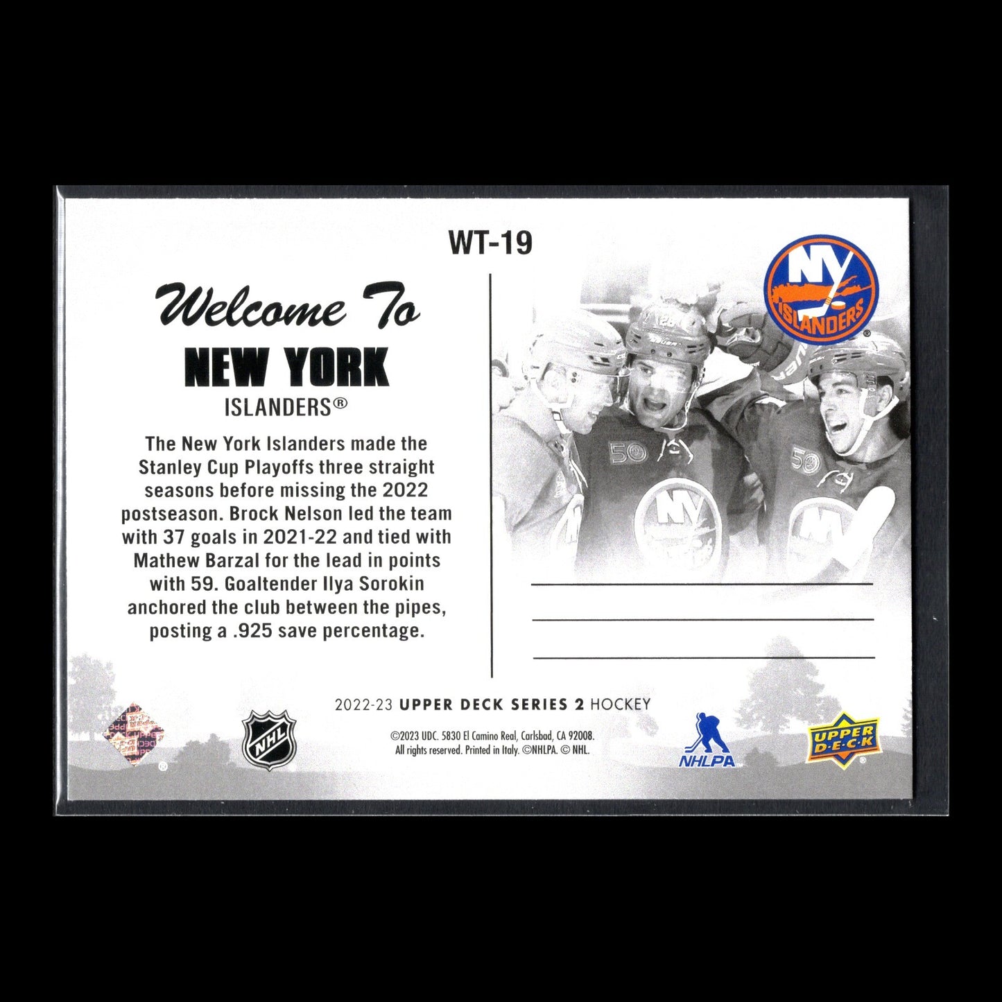 2022-23 UD Series 2 New York Islanders #WT-19 Welcome To