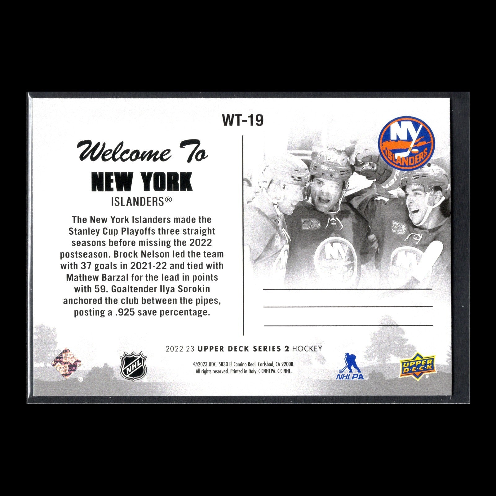 2022-23 UD Series 2 New York Islanders #WT-19 Welcome To
