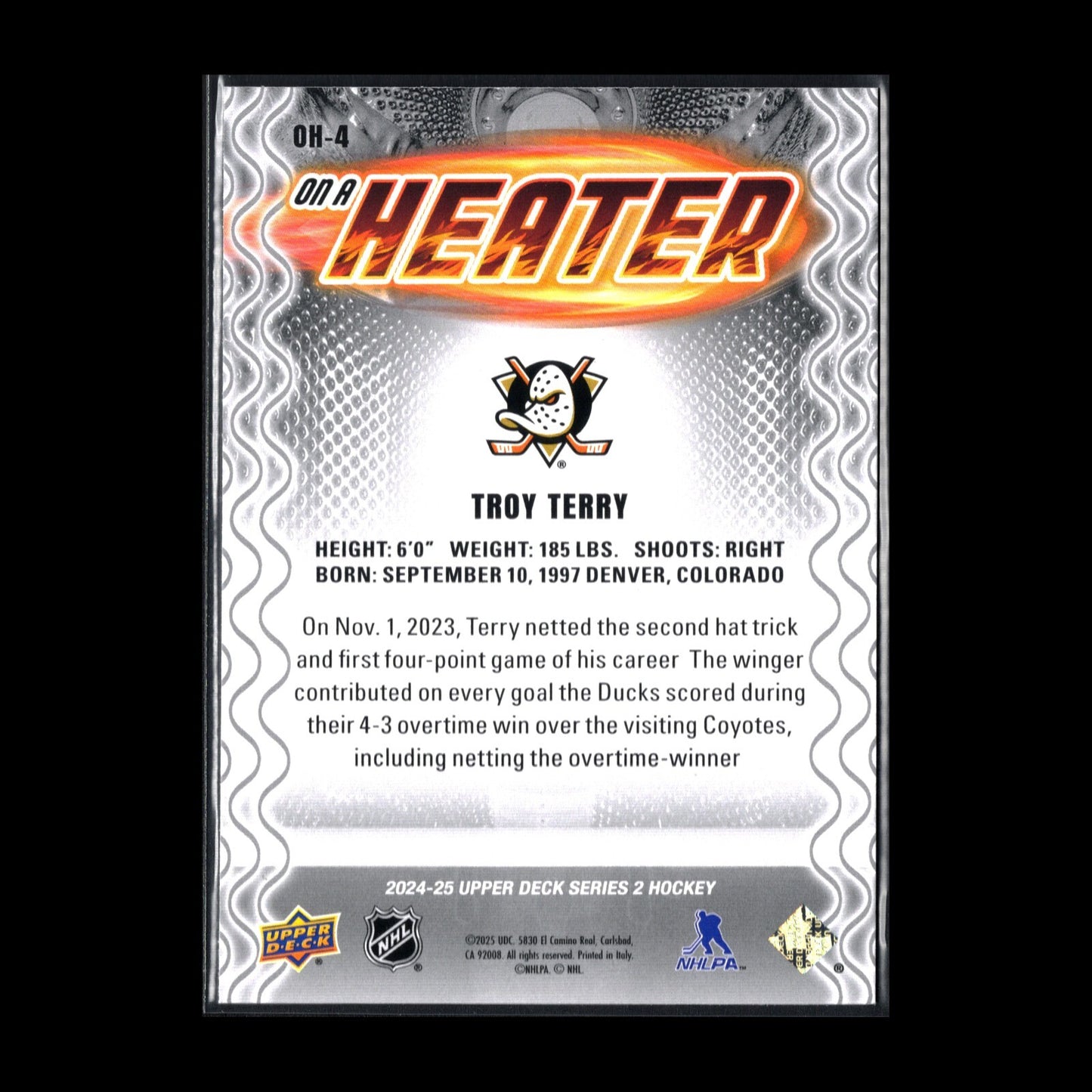2024-25 UD Series 2 TROY TERRY #OH-4 On A Heater - Anaheim Ducks