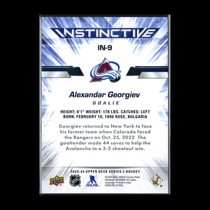 2023-24 UD Series 2 ALEXANDAR GEORGIEV #IN-9 Instinctive - Colorado Avalanche