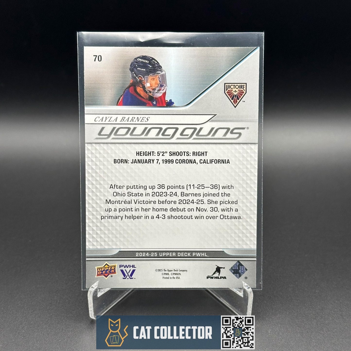 2024-25 UD PWHL CAYLA BARNES #70 Young guns RC Rookie