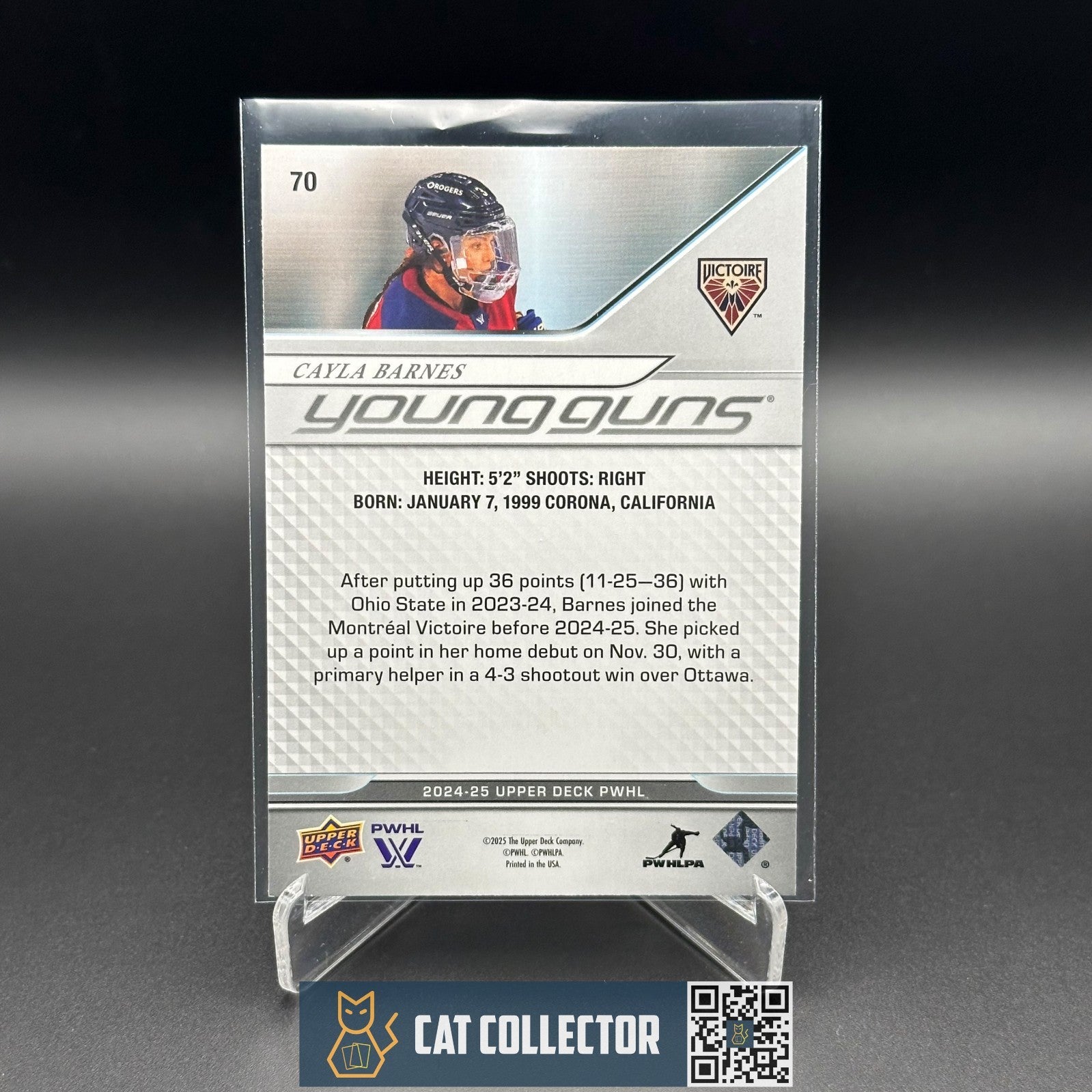 2024-25 UD PWHL CAYLA BARNES #70 Young guns RC Rookie