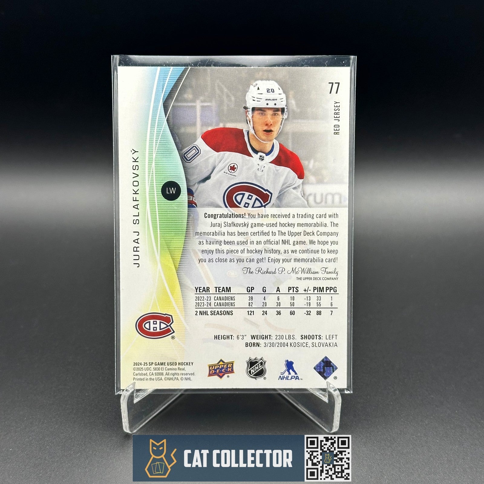 2024-25 UD SP Game Used JURAJ SLAFKOVSKY #77 Red Jersey - Montreal Canadiens