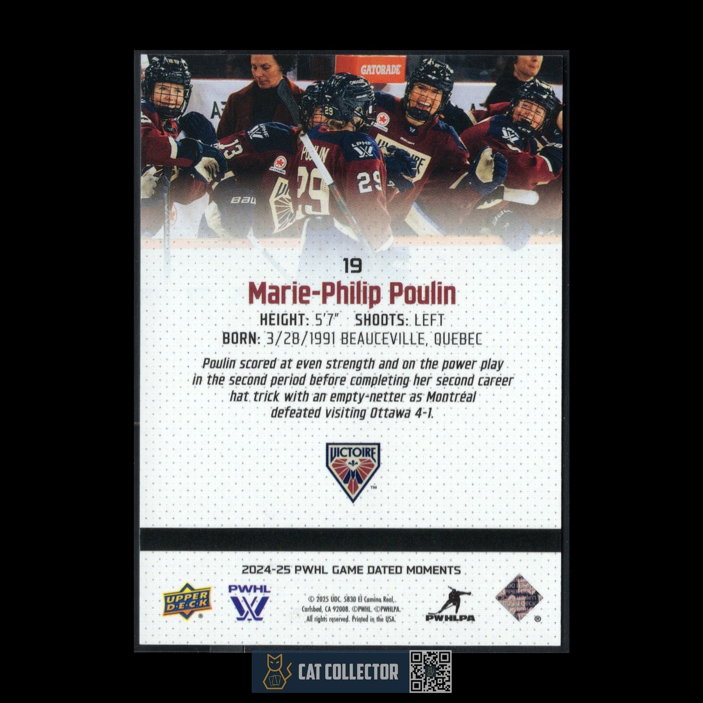 2024-25 UD PWHL Game Dated Moments MARIE-PHILIP POULIN #19 ONLINE EXCUSIVE!