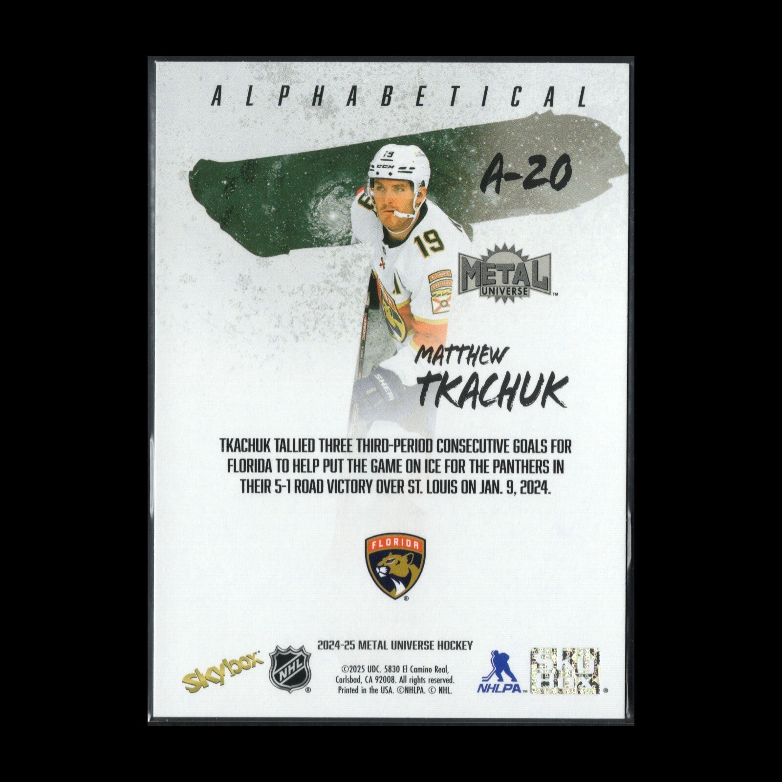 2024-25 SkyBox Metal Universe MATTHEW TKACHUK #A-20 Alphabetical