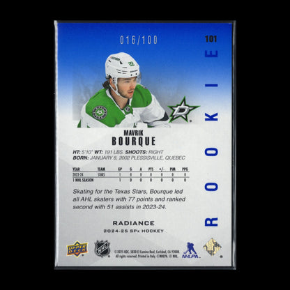 2024-25 UD SPx MAVRIK BOURQUE #101 Radiance Rookie RC /100 - Dallas Stars