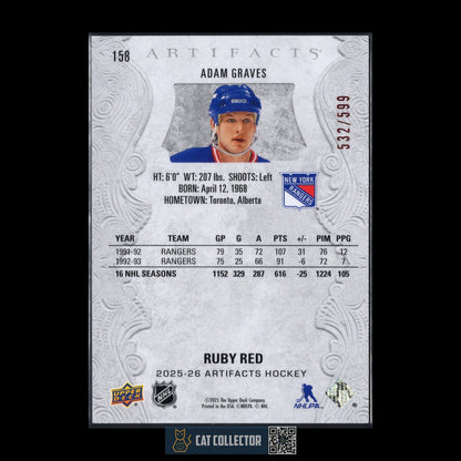 2025-26 UD Artifacts ADAM GRAVES #158 Ruby Red Legends /599