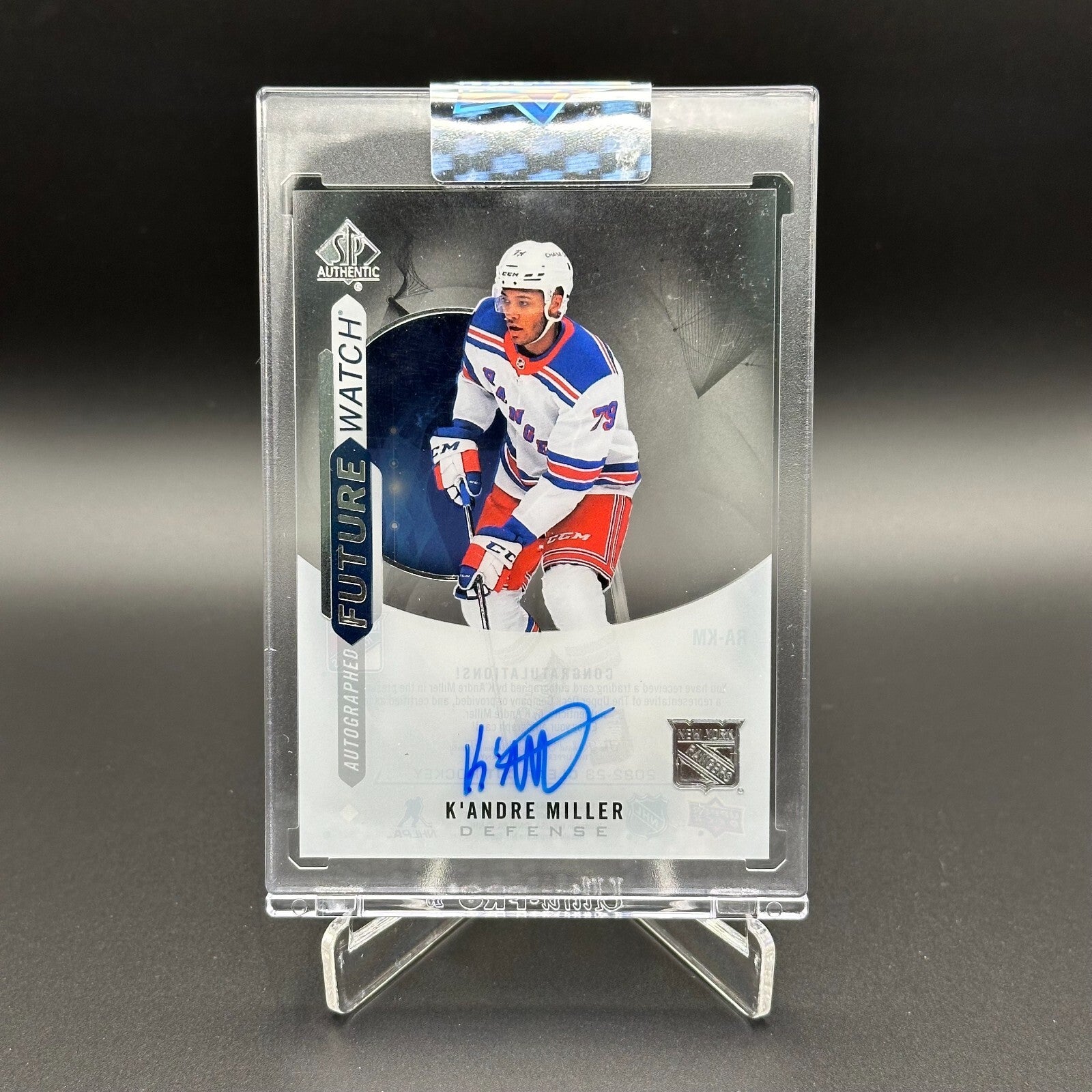 2022-23 UD Clear cut K'ANDRE MILLER #RA-KM Future Watch AUTOGRAPH - NY Rangers
