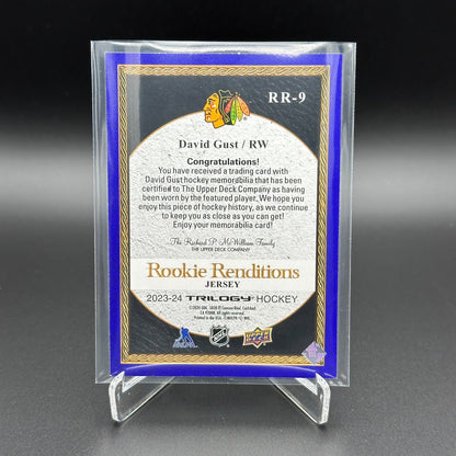 2023-24 UD Trilogy DAVID GUST #RR-9 Rookie Renditions Jersey Chicago Blackhawks