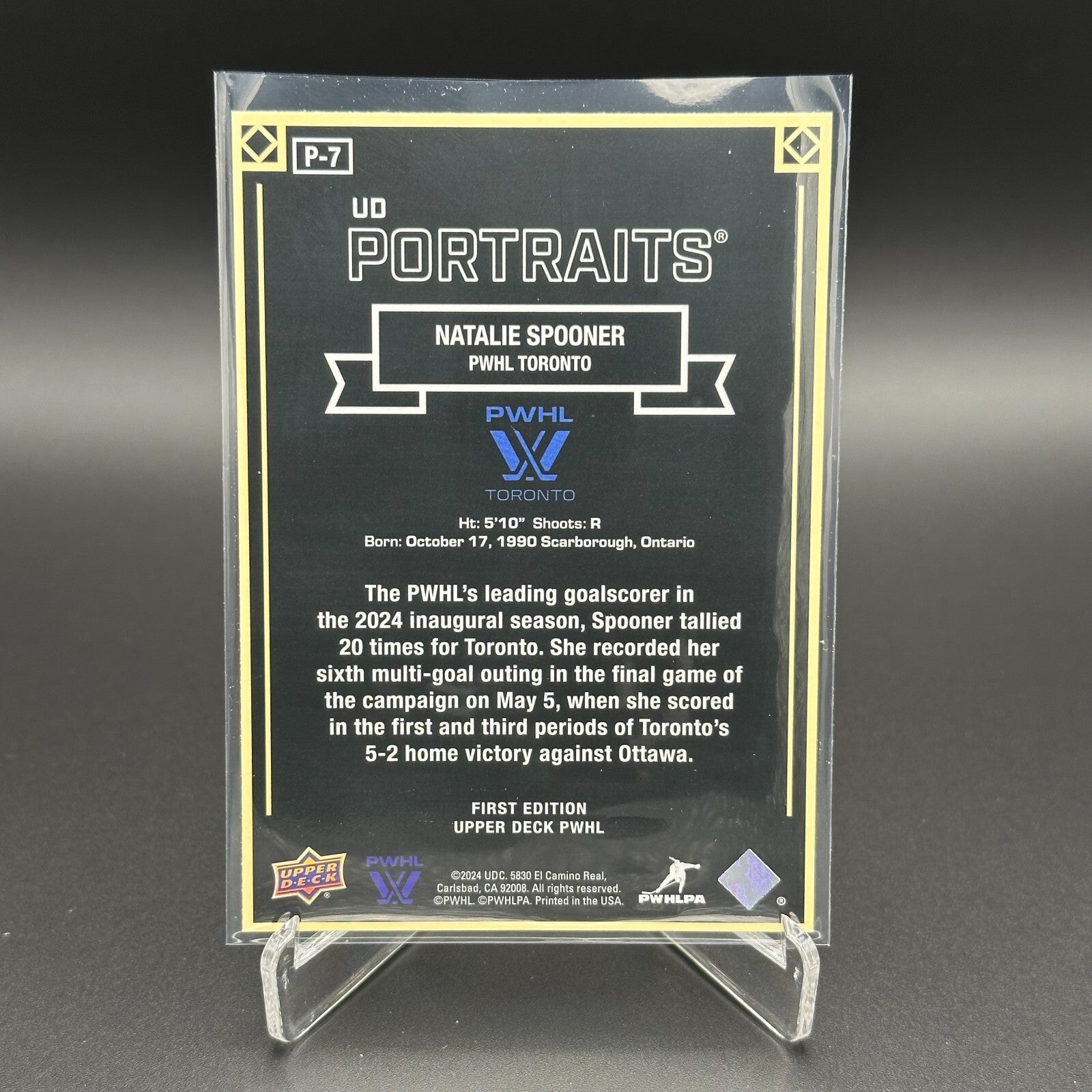 2024-25 UD PWHL NATALIE SPOONER #P-7 UD Portraits - 1st EDITION!