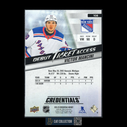 2024-25 UD Credentials VICTOR MANCINI #108 Debut Ticket Access /999 Rookie RC