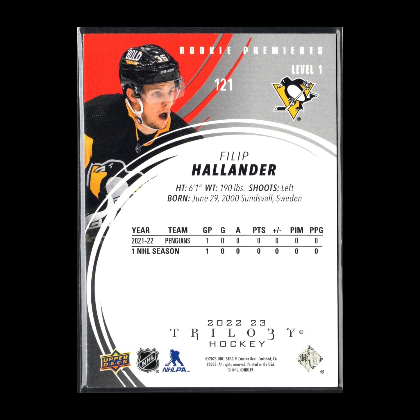 2022-23 UD Trilogy FILIP HALLANDER #121 Rookie premieres Level 1 RC /299
