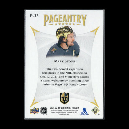2021-22 UD SP Authentic MARK STONE #P-32 Pageantry - Vegas Golden Knights