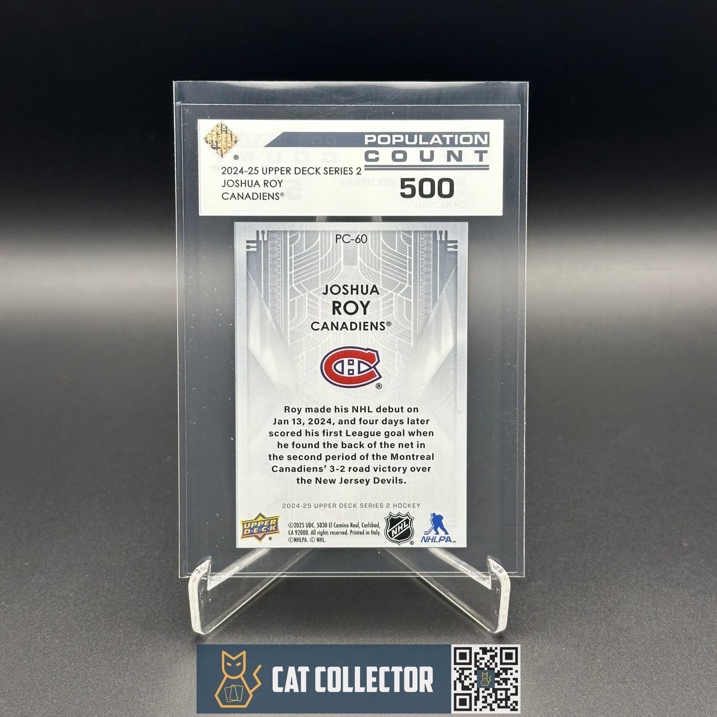 2024-25 UD Series 2 JOSHUA ROY #PC-60 Population Count 500 Rookie RC