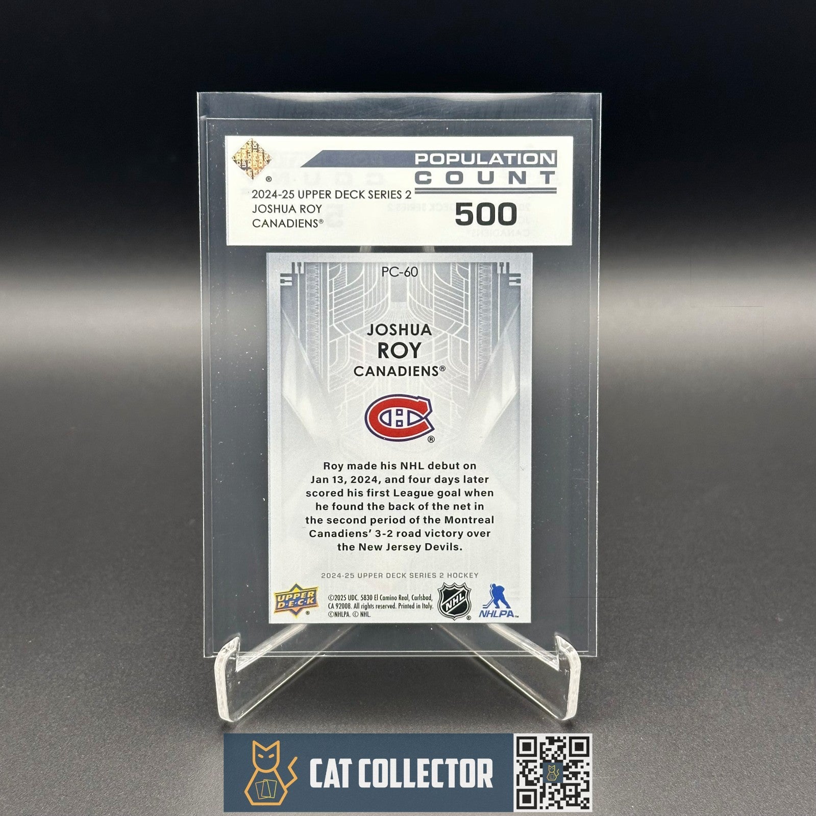 2024-25 UD Series 2 JOSHUA ROY #PC-60 Population Count 500 Rookie RC