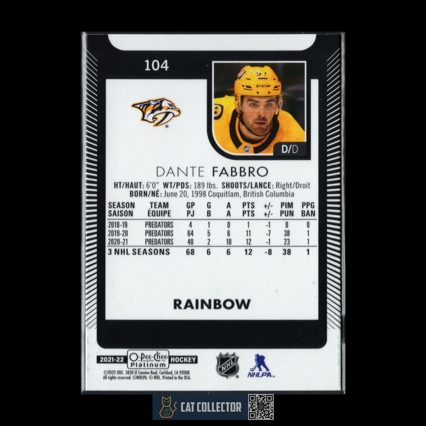 2021-22 O-Pee-Chee Platinum DANTE FABBRO #104 Rainbow
