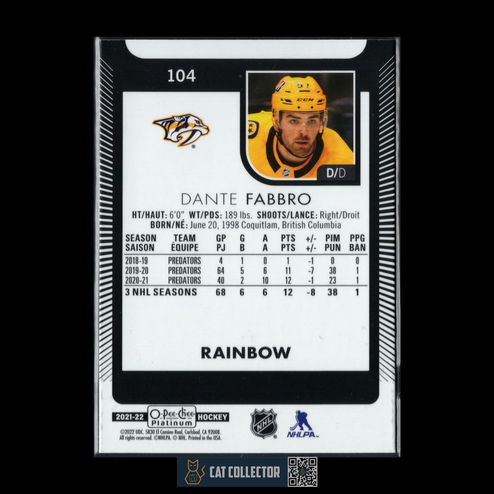 2021-22 O-Pee-Chee Platinum DANTE FABBRO #104 Rainbow