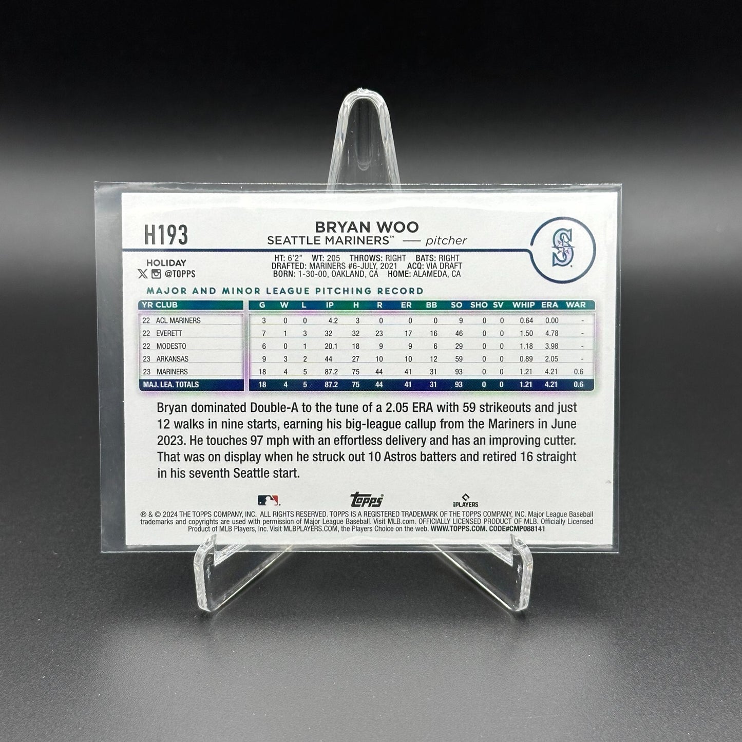 2024 Topps Holiday BRYAN WOO #H193 RC - Seattle Mariners