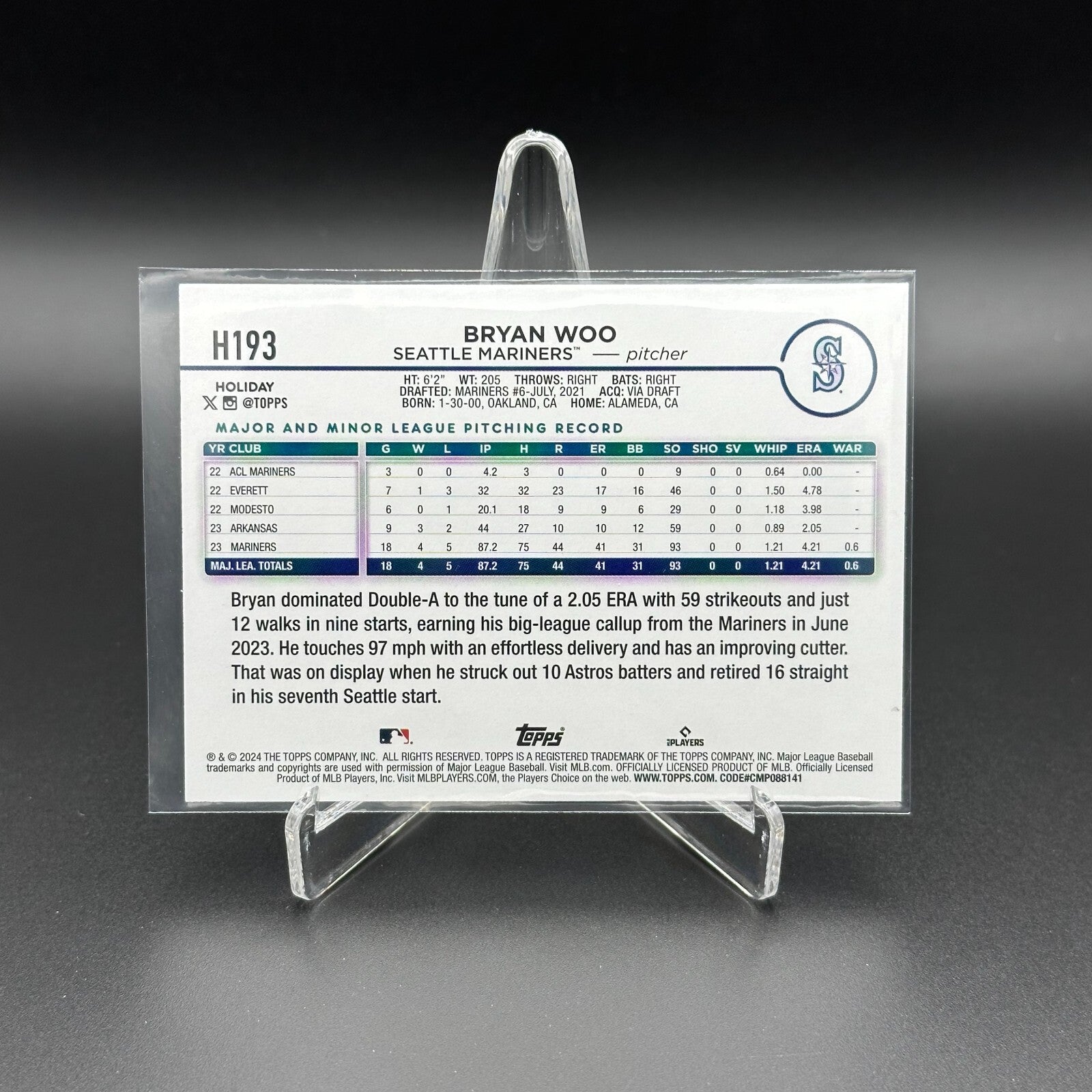 2024 Topps Holiday BRYAN WOO #H193 RC - Seattle Mariners