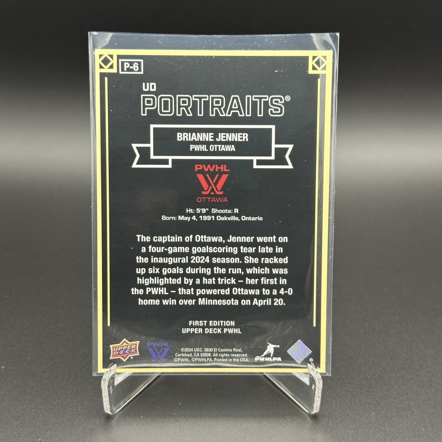 2024-25 UD PWHL BRIANNE JENNER #P-6 UD Portraits - 1st EDITION!