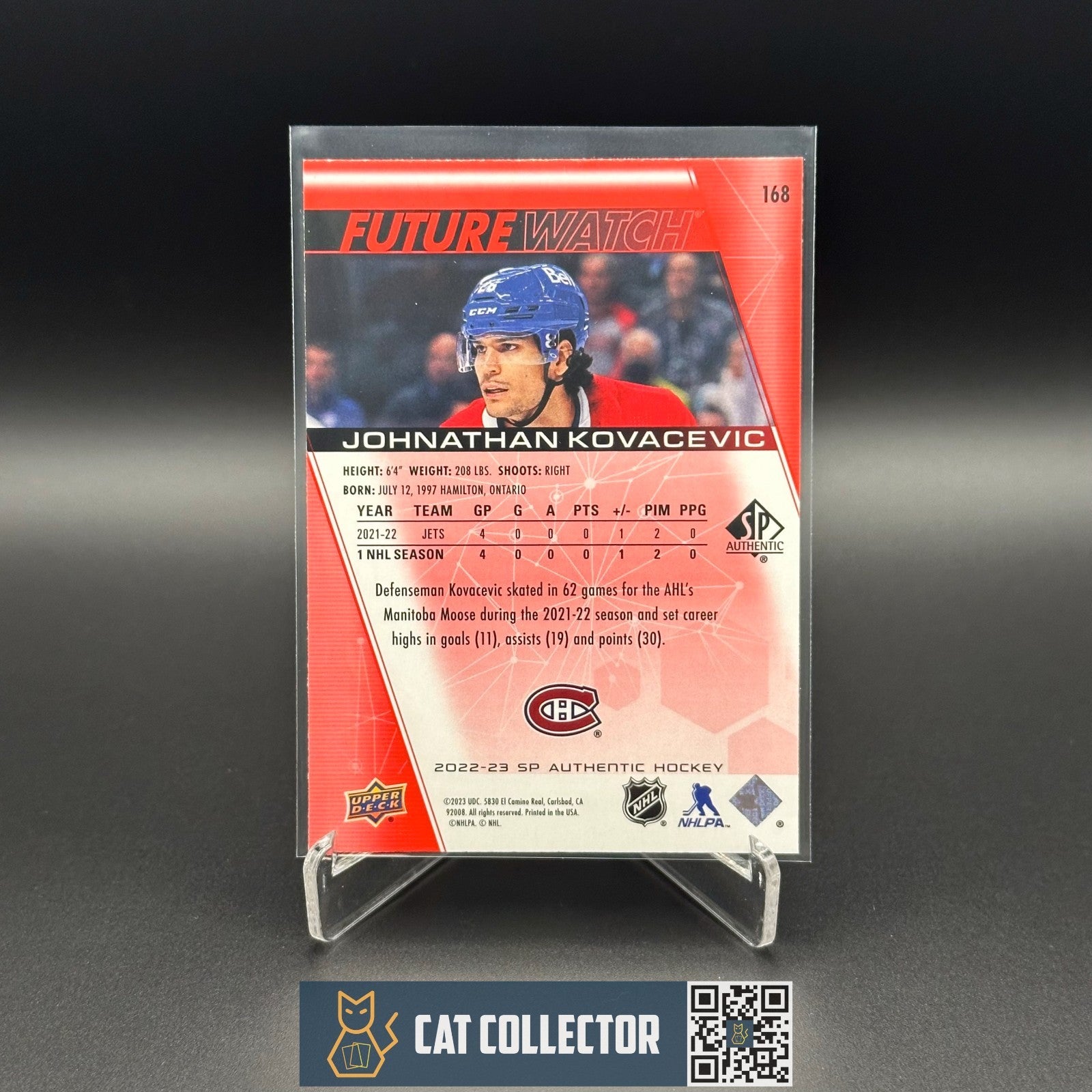 2022-23 UD SP Authentic JOHNATHAN KOVACEVIC #168 Future Watch Limited Red Rookie