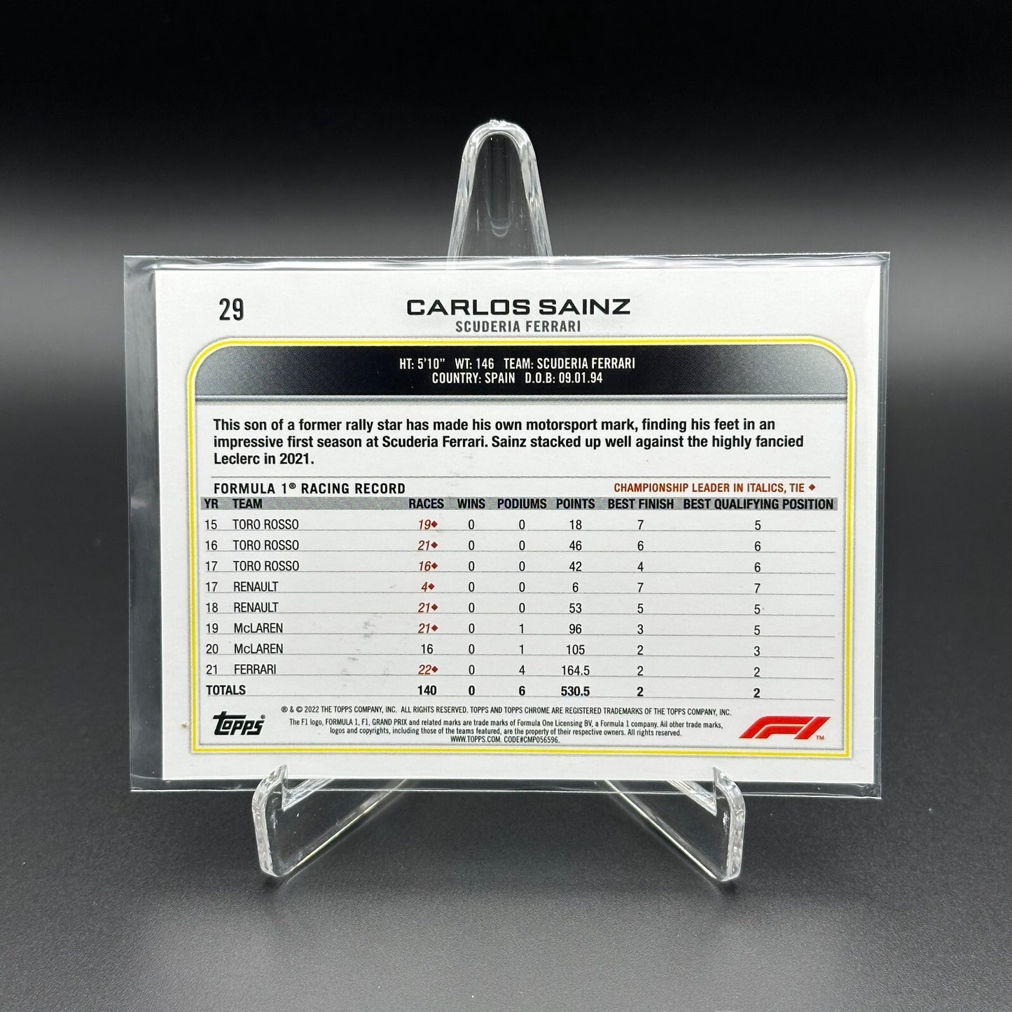 2022 Topps Chrome F1 Formula 1 CARLOS SAINZ #29 - Scuderia Ferrari