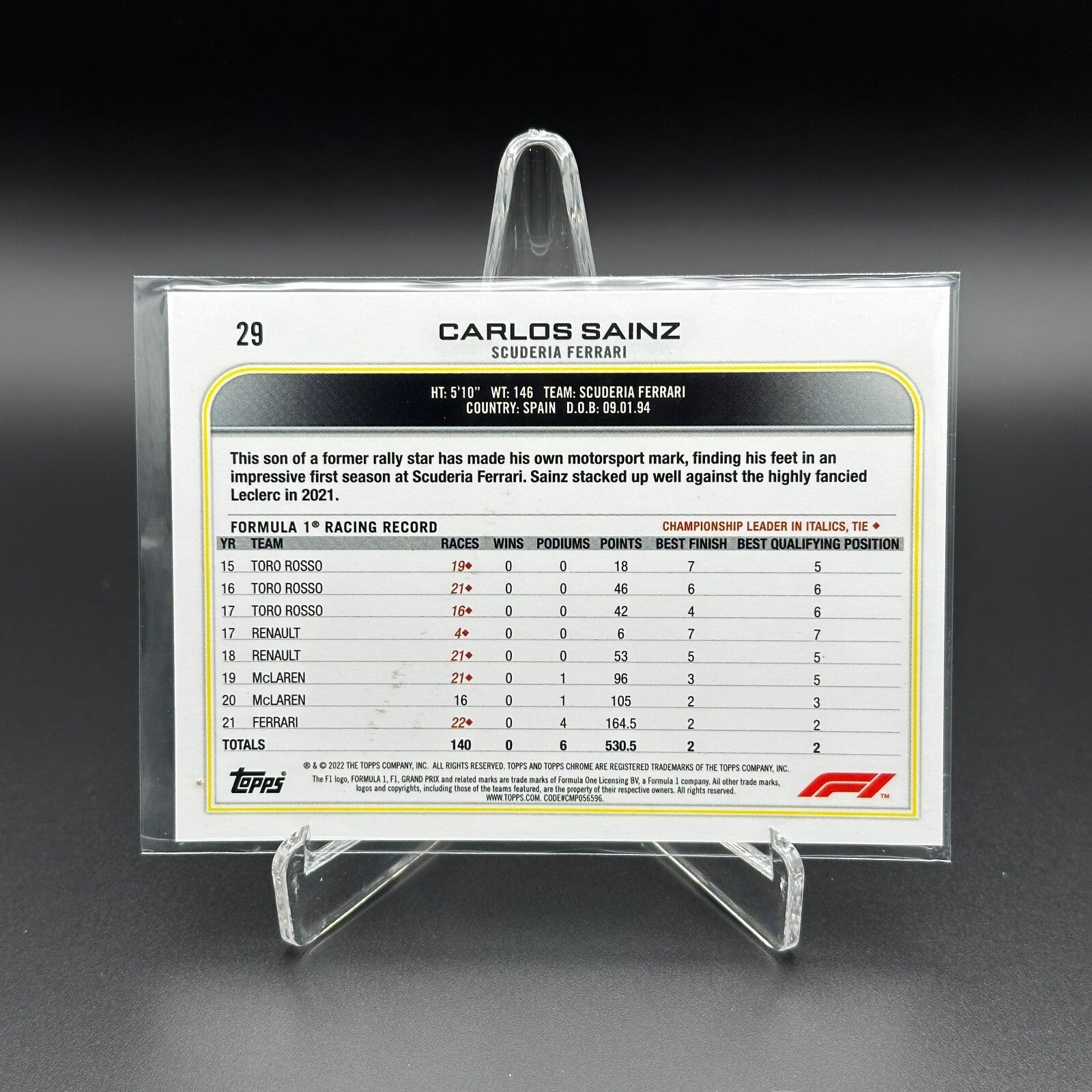 2022 Topps Chrome F1 Formula 1 CARLOS SAINZ #29 - Scuderia Ferrari