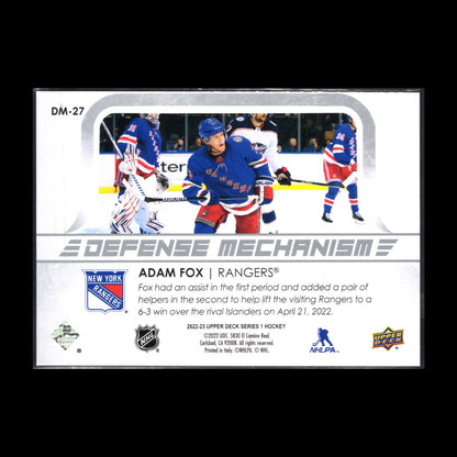 2022-23 UD Series 1 ADAM FOX #DM-27 Defense mechanism - New York Rangers
