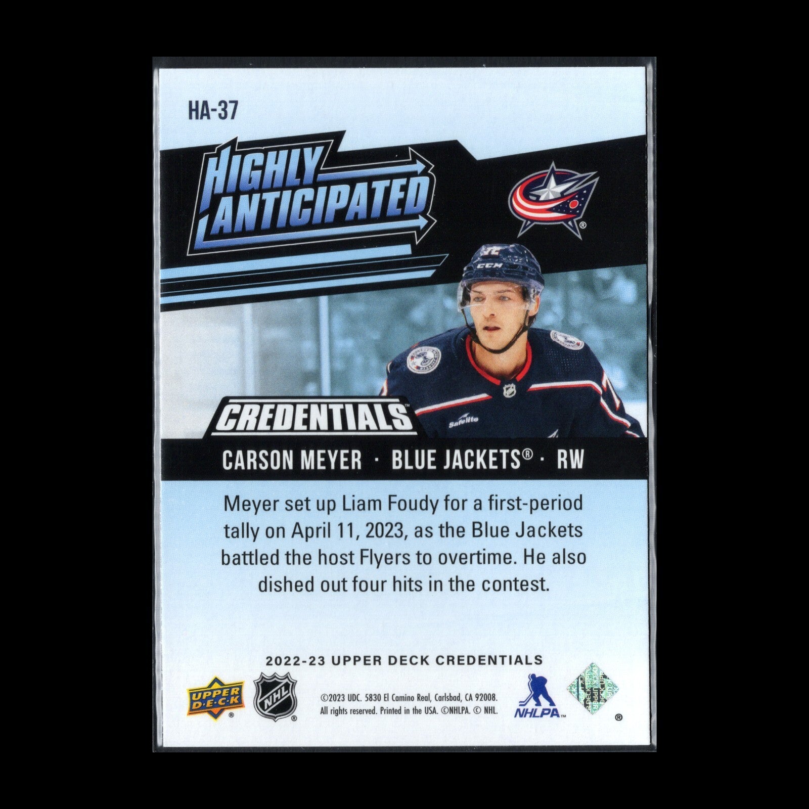 2022-23 UD Credentials CARSON MEYER #HA-37 Highly Anticipated